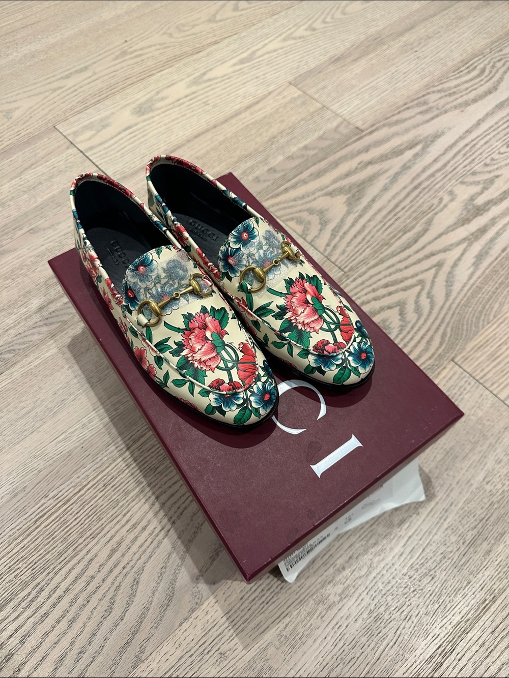 Gucci Floral Horsebit Loafers in Cream, Pink and Green